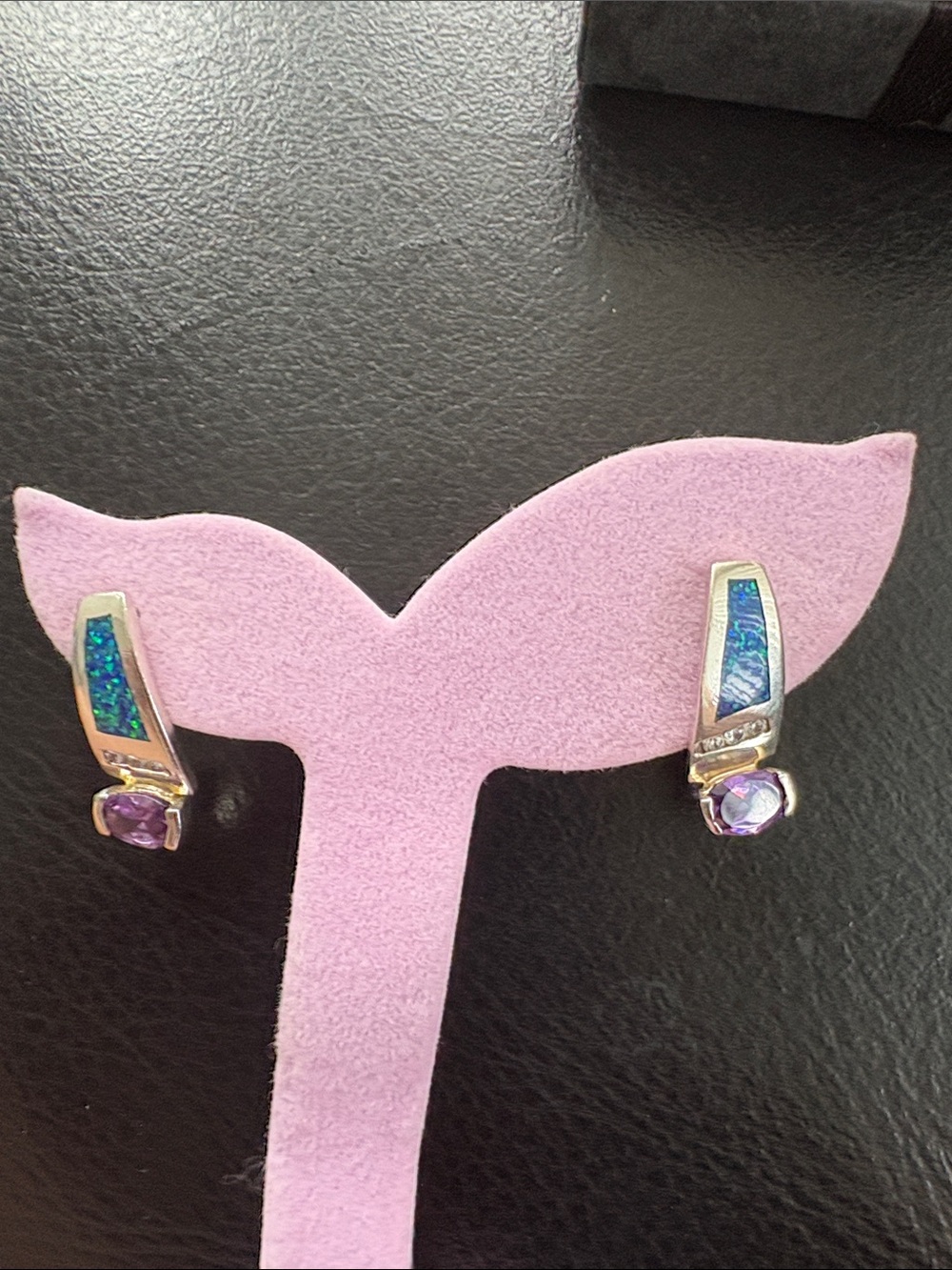 Sterling Silver Earrings with Fire Opal Inlay and Amethyst Accent